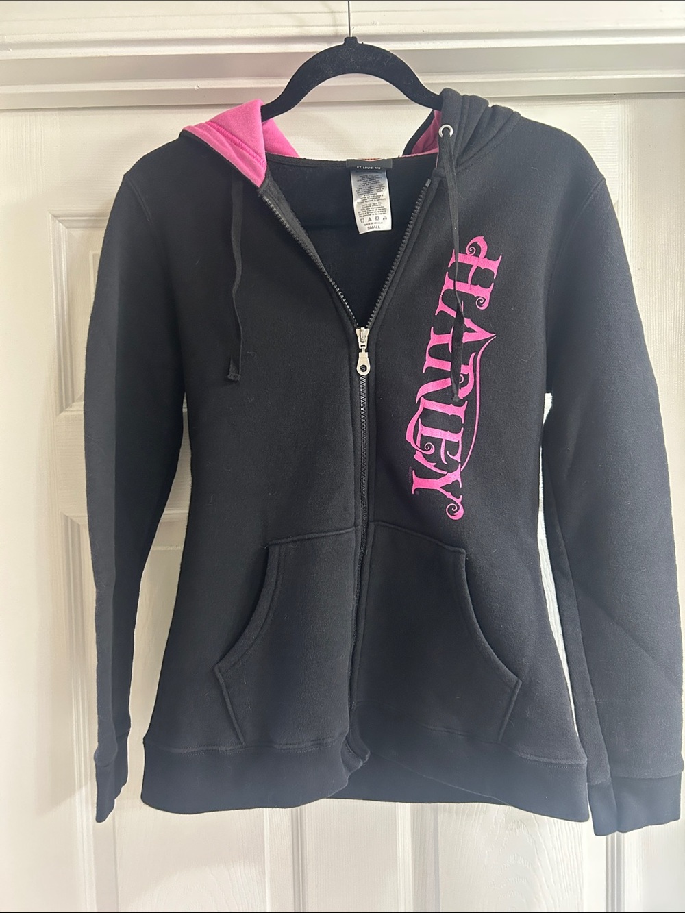 Harley-Davidson Black Zip-Up Hoodie with Pink Script